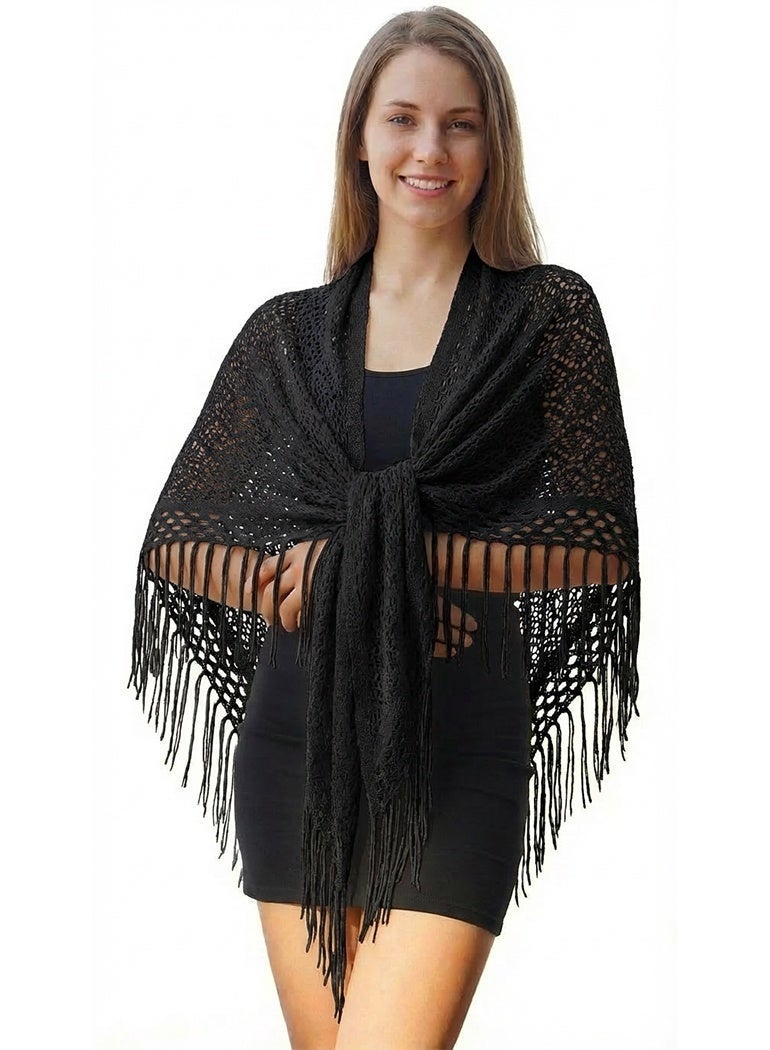 Women Knit Shawl with Tassel Fashion Clothes Essential Scarf for Evening Party - Image 2